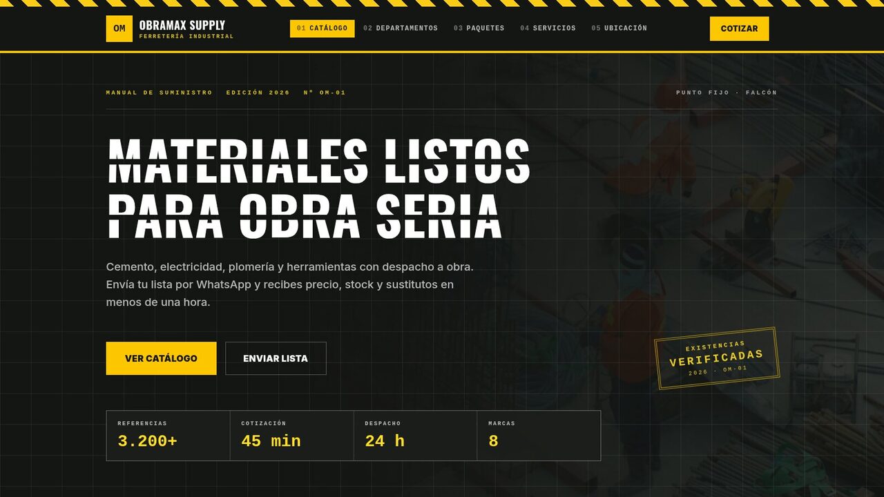 ObraMax: portada industrial con titular estarcido y cifras