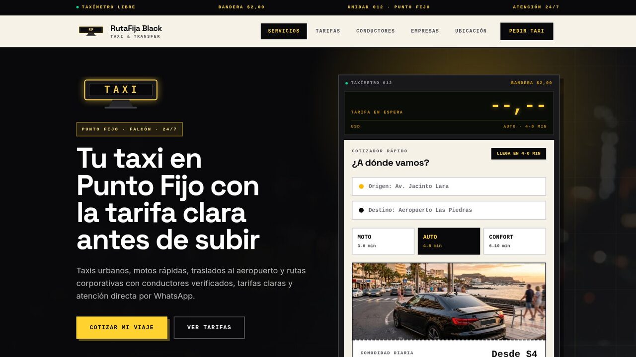 RutaFija: portada con taxímetro y cotizador de tarifa